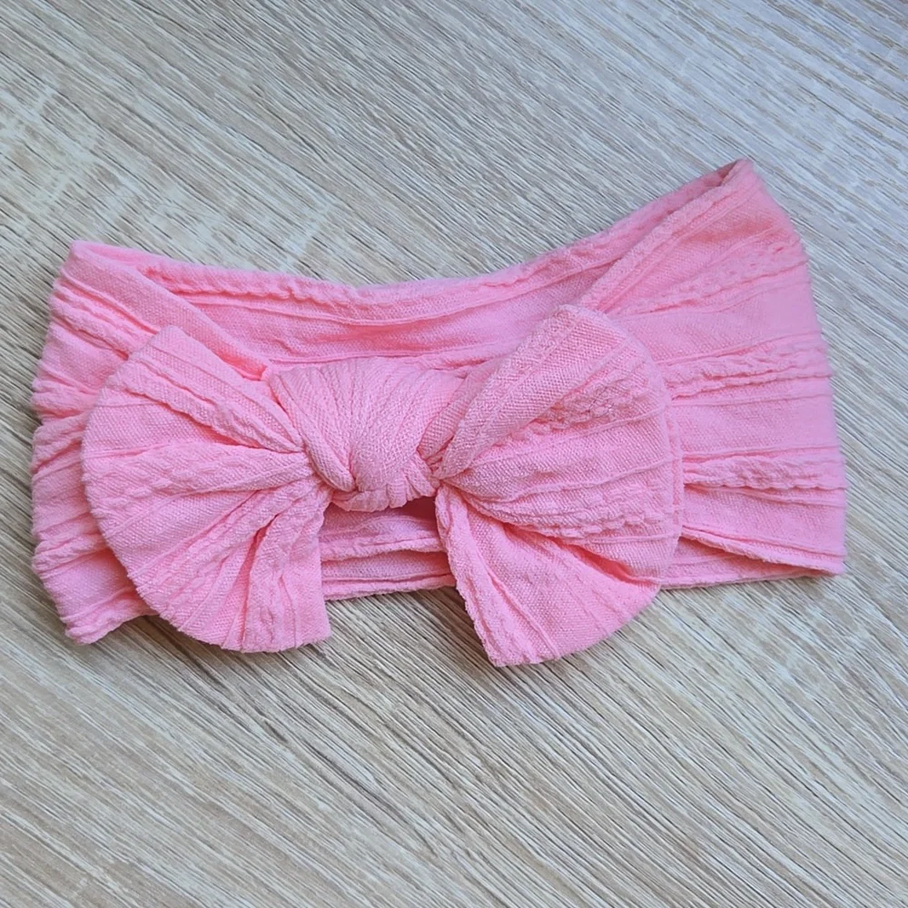 Boho Bowknot Headband Cable Knit Baby Girl Nylon Flamingo Pink Kids Hair Band